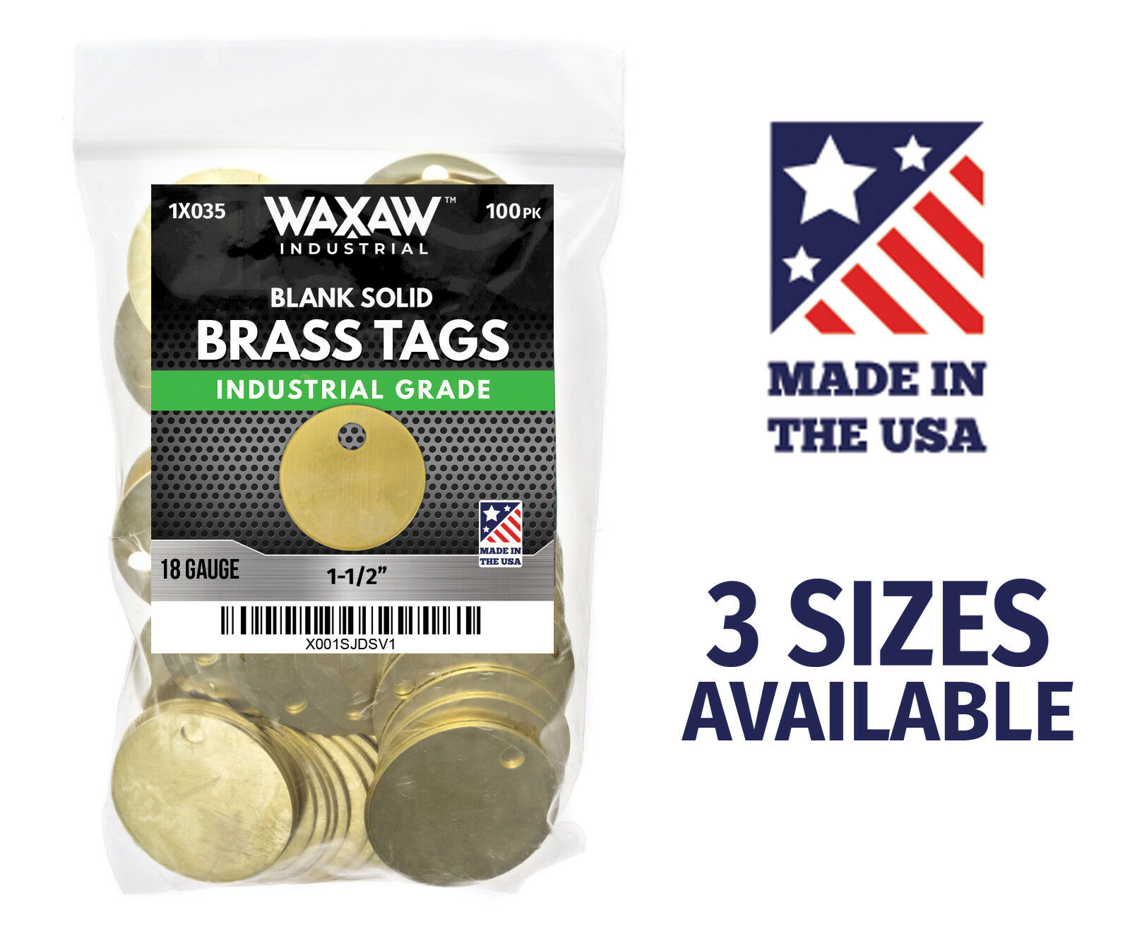 Waxaw Round Solid Blank Brass Id Tags Pets Keys Tools Valves 1", 1-1/4", 1-1/2"